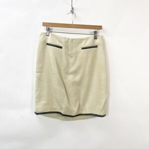 2/$30 Ann Taylor 8 Womens Cream Faux Leather Trim Herringbone Mini Pencil Skirt